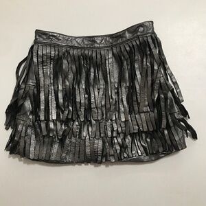 AllSaints Aisha Leather Skirt Fringe Mini Skirt